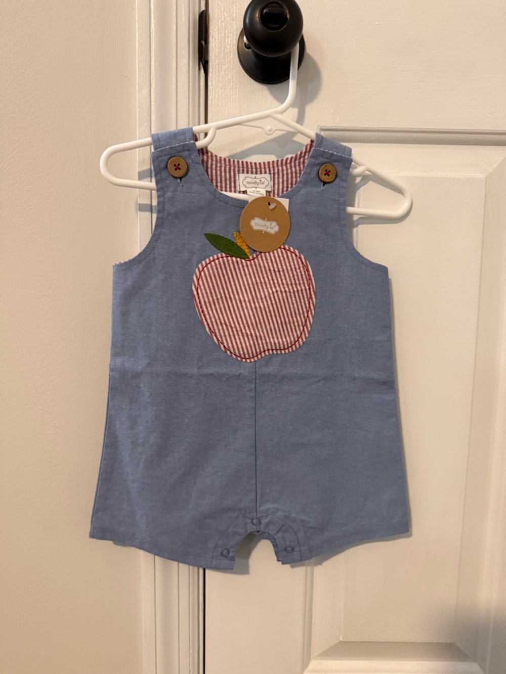 Mud Pie Light Blue Apple Appliqué Romper